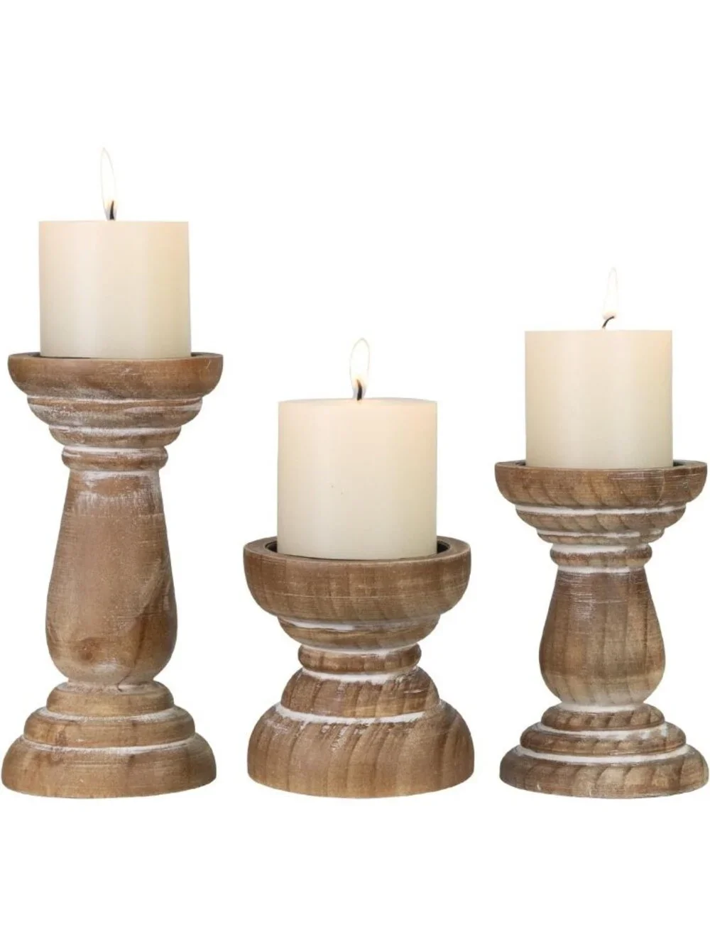 Rustic Wooden Candle Holders Set of 3 - Vintage Farmhouse Decor for Living Room